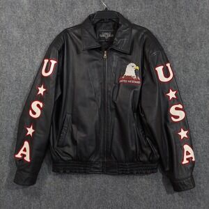Leather Gallery Jacket Mens XL Black USA Eagle Flag Patriotic Bomber Biker